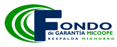 Logotipo del Fondo de Garantía MICOOP, con una gran letra 'F' en color verde a la izquierda, seguido del texto 'FONDO de GARANTÍA MICOOP respalda mi ahorro' en colores verde y azul sobre un fondo blanco.