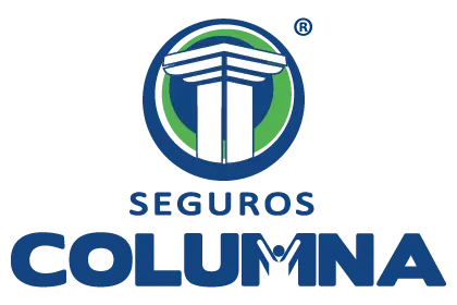 Logotipo de Seguros Columna, con una representación estilizada de una columna en tonos azules y verdes, sobre la cual se lee 'SEGUROS' en mayúsculas y debajo 'COLUMNA' en un tamaño mayor. Encima de la columna hay un techo del mismo estilo y colores. El logotipo está registrado con el símbolo ® a la derecha.